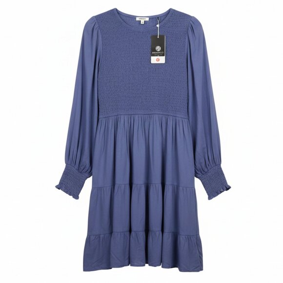 NWT Blue Long Sleeve Midi Ruffle Bottom Dress – Size Large - Picture 1 of 5